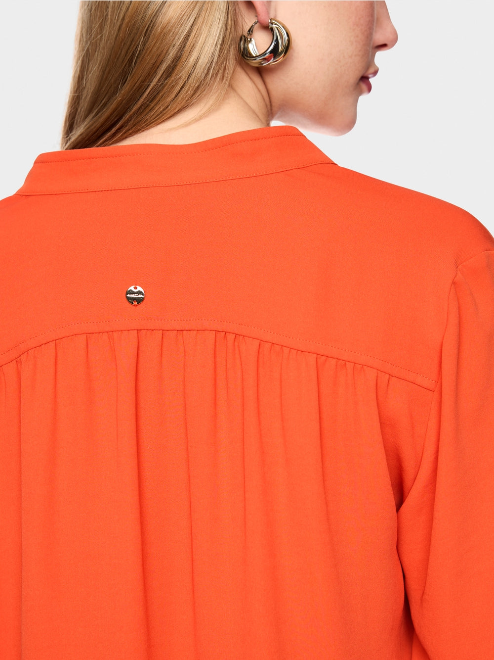 Marc Cain Tigerlily Open V-Neck Flowing Blouse with Decorative Button 