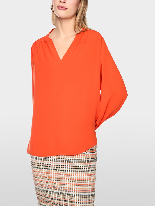 Marc Cain Tigerlily Open V-Neck Flowing Blouse with Decorative Button 