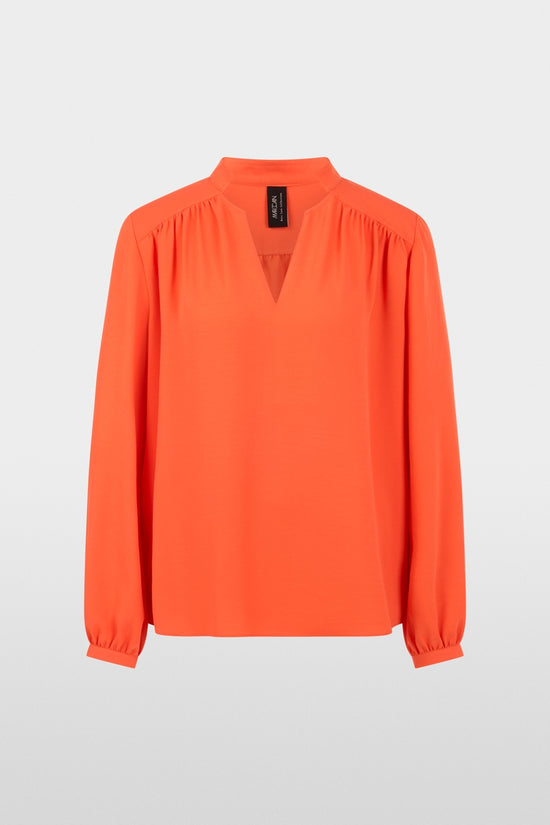 Marc Cain Tigerlily Open V-Neck Flowing Blouse with Decorative Button 