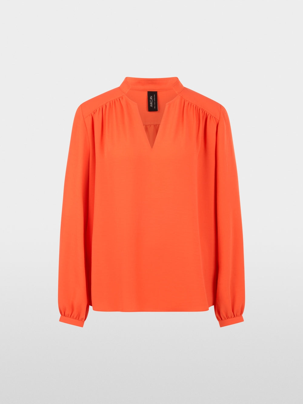 Marc Cain Tigerlily Open V-Neck Flowing Blouse with Decorative Button 