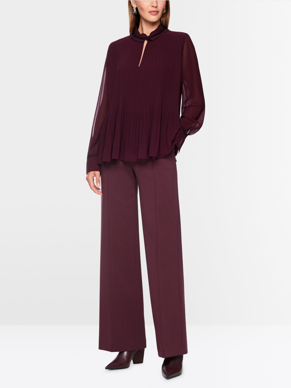 Marc Cain Wine Long Sleeve Pleated Blouse