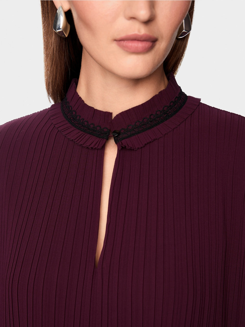 Marc Cain Wine Long Sleeve Pleated Blouse