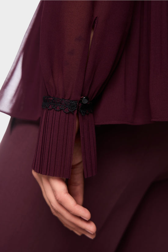 Marc Cain Wine Long Sleeve Pleated Blouse