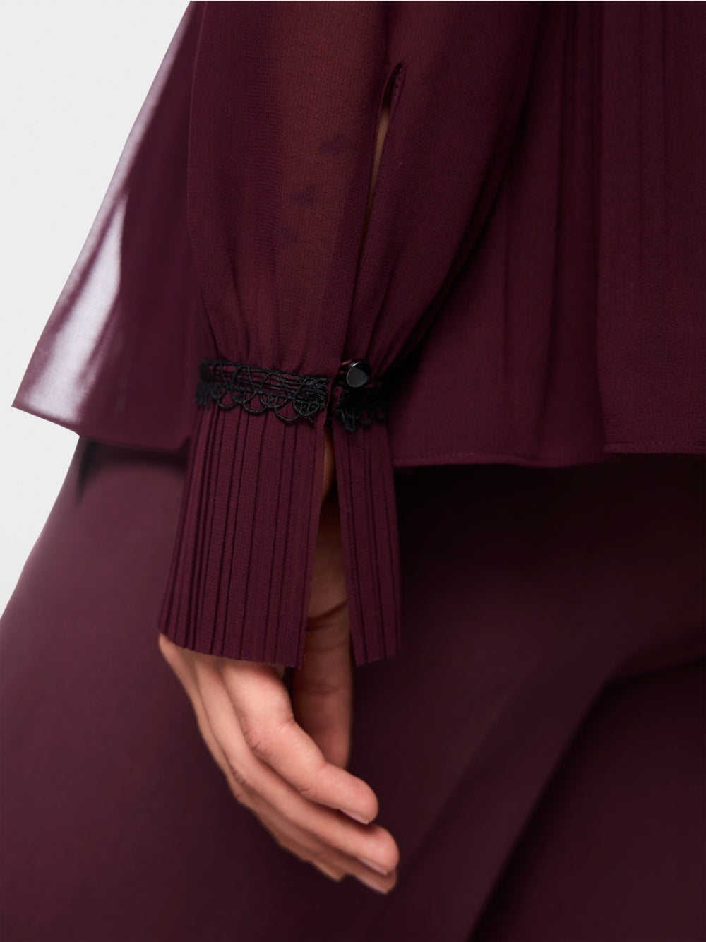 Marc Cain Wine Long Sleeve Pleated Blouse