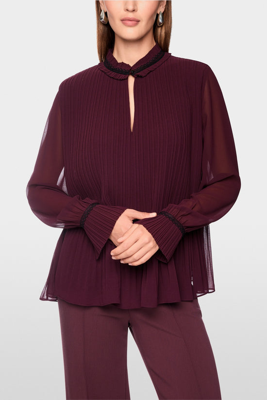 Marc Cain Wine Long Sleeve Pleated Blouse