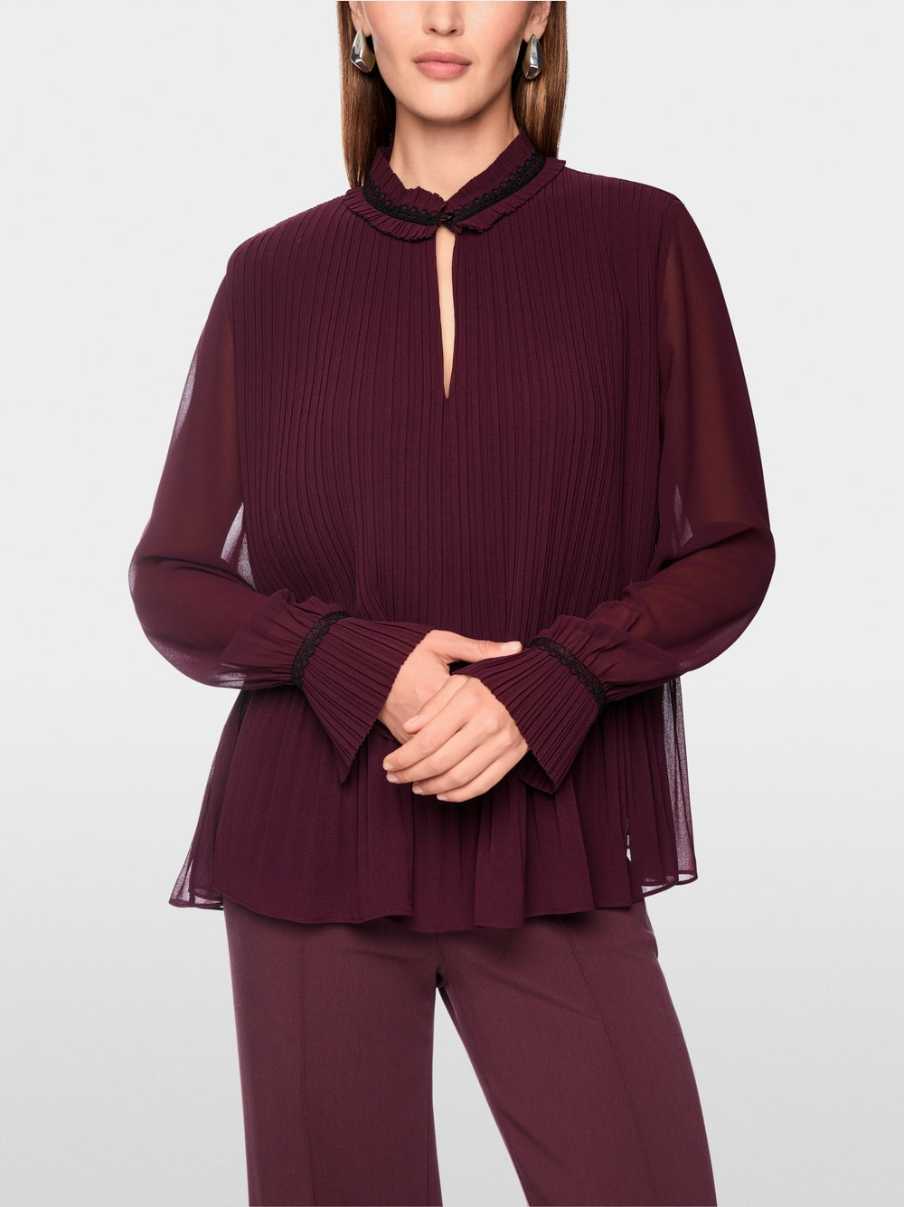Marc Cain Wine Long Sleeve Pleated Blouse