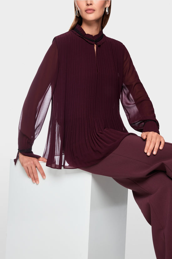 Marc Cain Wine Long Sleeve Pleated Blouse