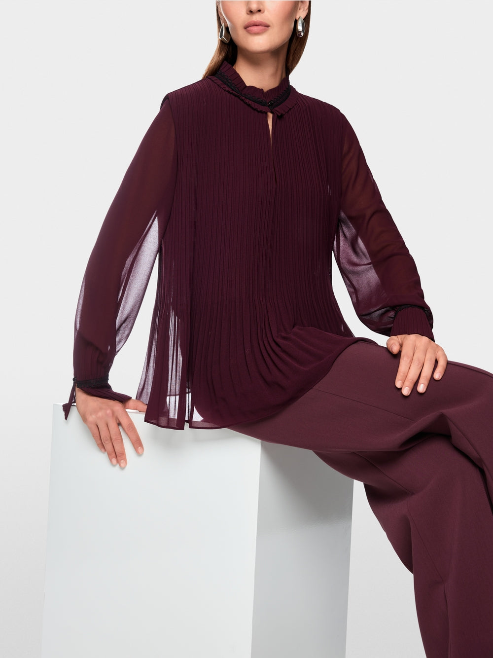 Marc Cain Wine Long Sleeve Pleated Blouse