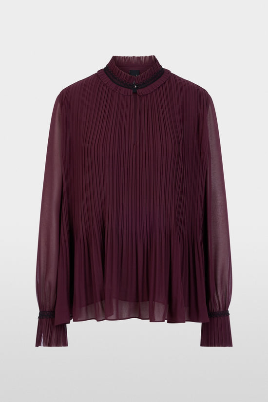 Marc Cain Wine Long Sleeve Pleated Blouse