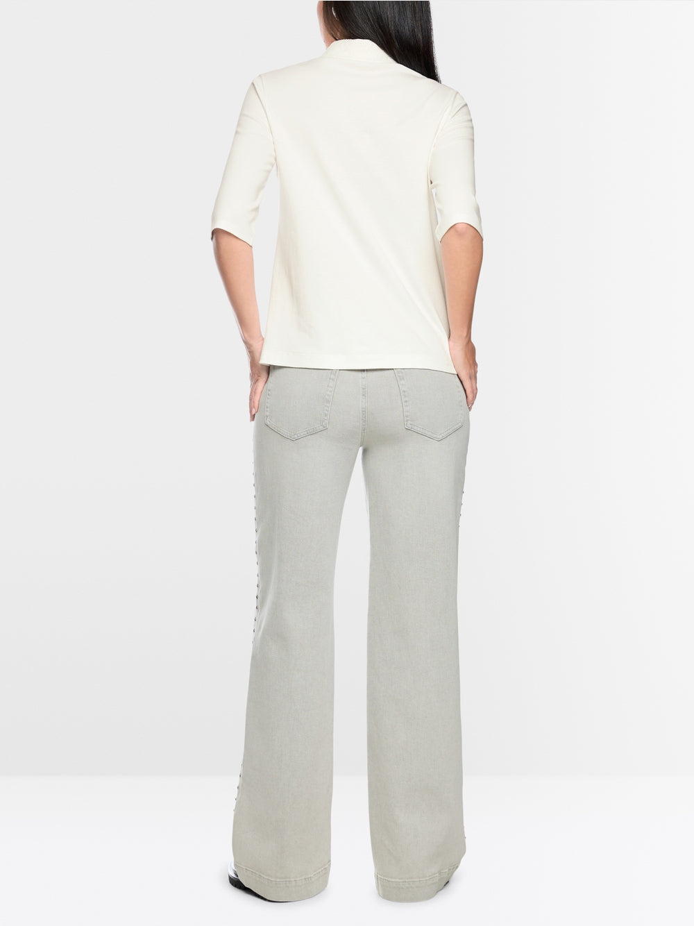 Marc Cain off-White Polo Shirt with Decorative Beads