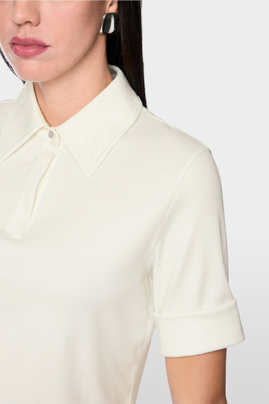 Marc Cain off-White Polo Shirt with Decorative Beads