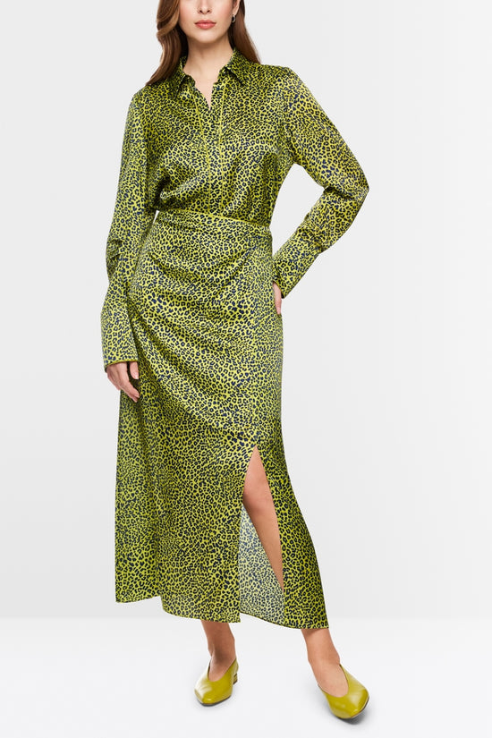 Marc Cain Green Leopard Print Midi Skirt