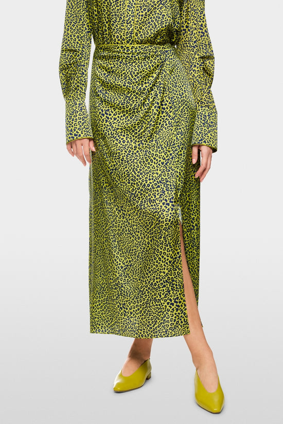 Marc Cain Green Leopard Print Midi Skirt