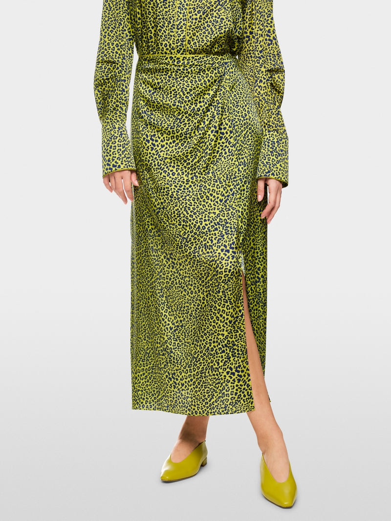 Marc Cain Green Leopard Print Midi Skirt