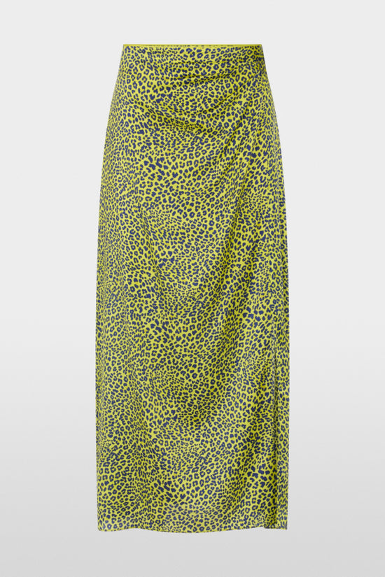 Marc Cain Green Leopard Print Midi Skirt