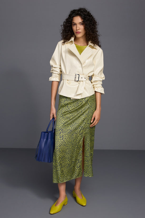 Marc Cain Green Leopard Print Midi Skirt