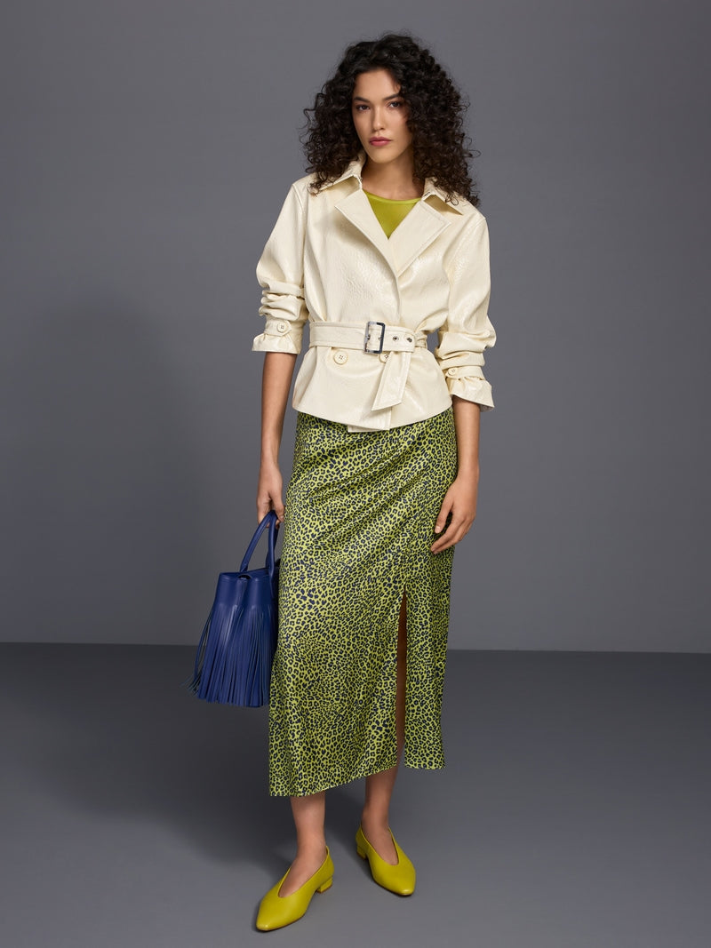 Marc Cain Green Leopard Print Midi Skirt