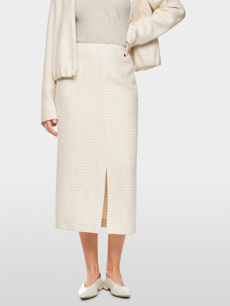 Marc Cain Ecru Midi Skirt with Bouclé Effect