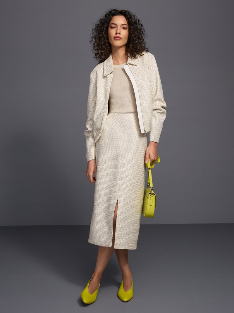 Marc Cain Ecru Midi Skirt with Bouclé Effect