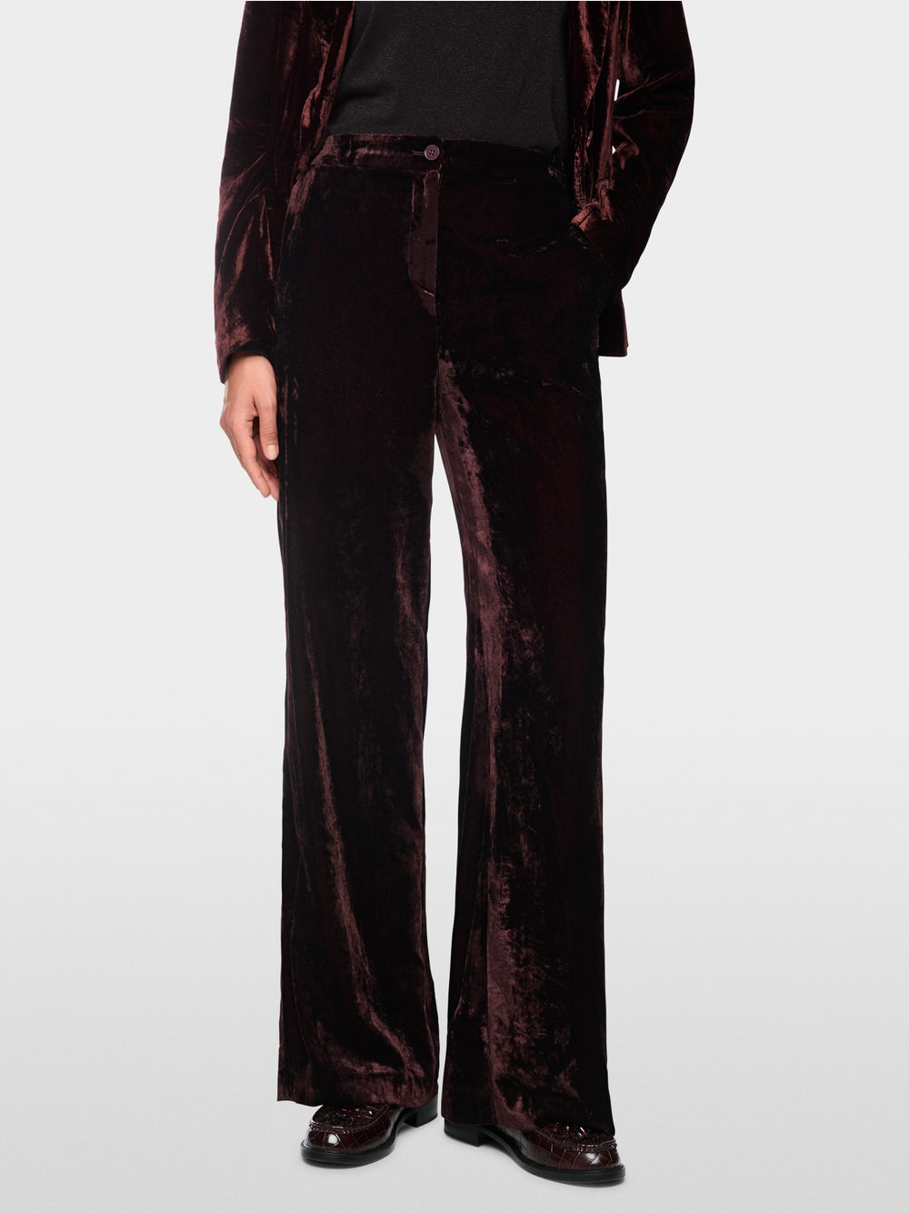 Marc Cain Wine Wide Leg WARRI Velvet Trousers