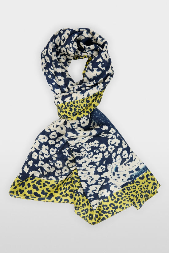 Marc Cain Midnight Blue Leopard Print Silk Scarf