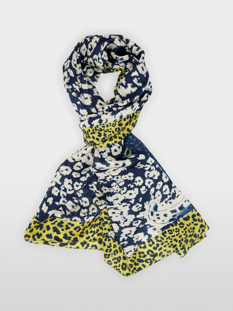Marc Cain Midnight Blue Leopard Print Silk Scarf