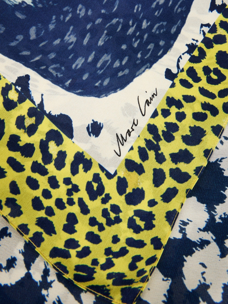 Marc Cain Midnight Blue Leopard Print Silk Scarf