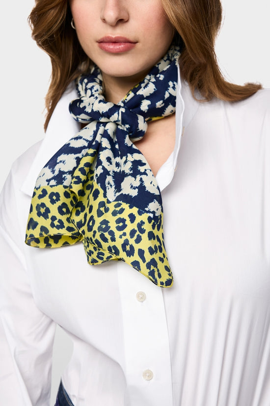 Marc Cain Midnight Blue Leopard Print Silk Scarf