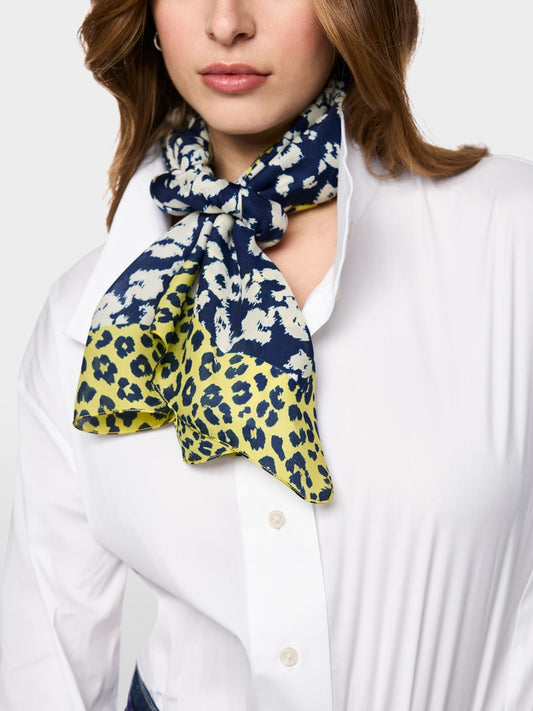 Marc Cain Midnight Blue Leopard Print Silk Scarf