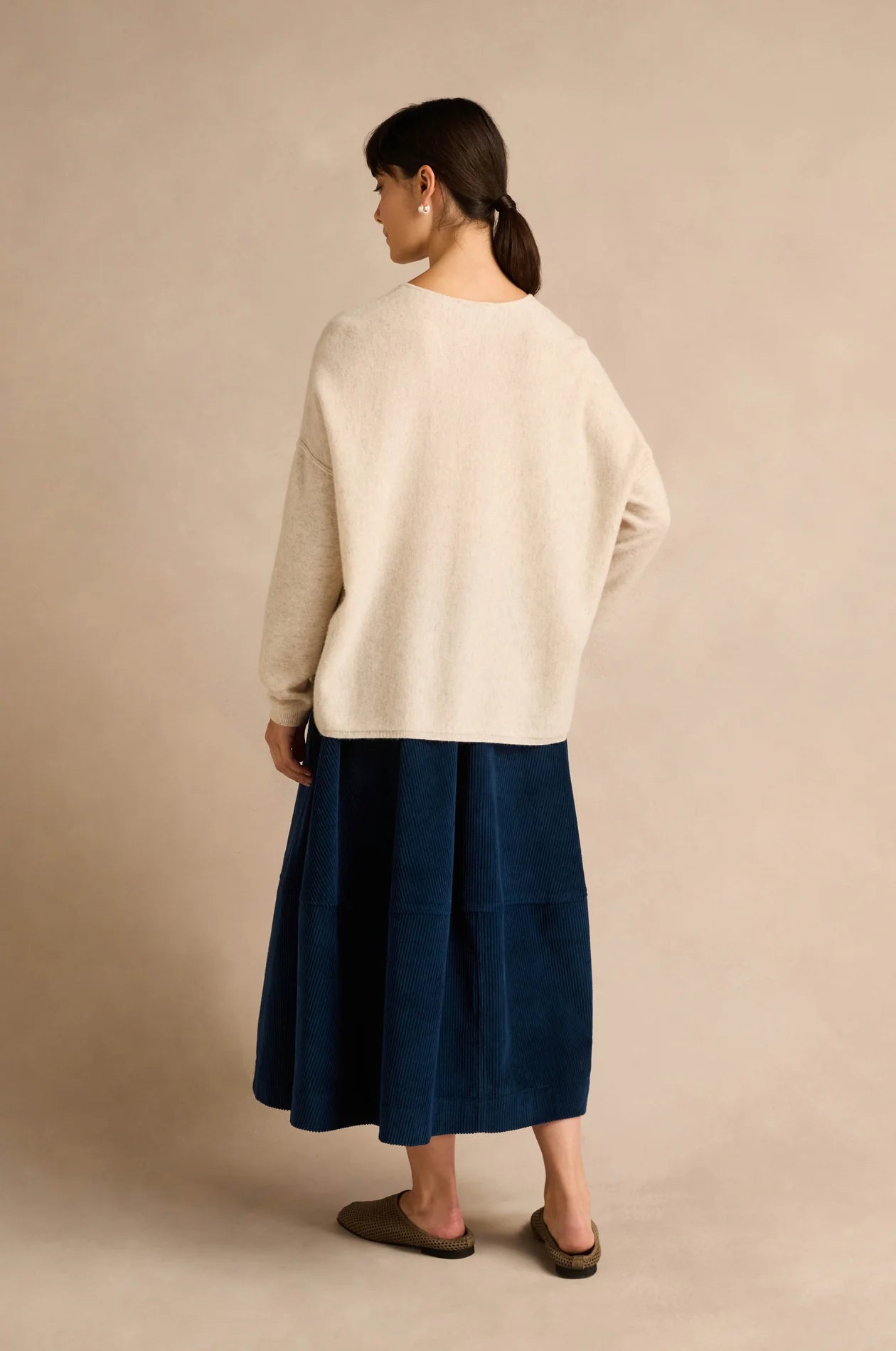Sahara Ecru Merino Wool V Neck Sweater