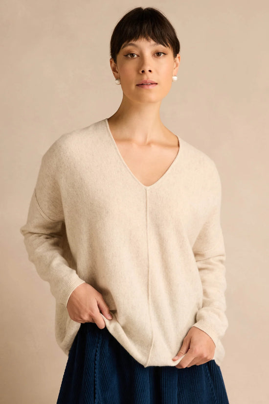 Sahara Ecru Merino Wool V Neck Sweater