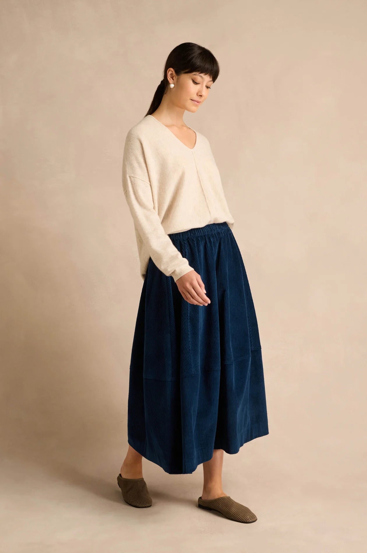 Sahara Ecru Merino Wool V Neck Sweater