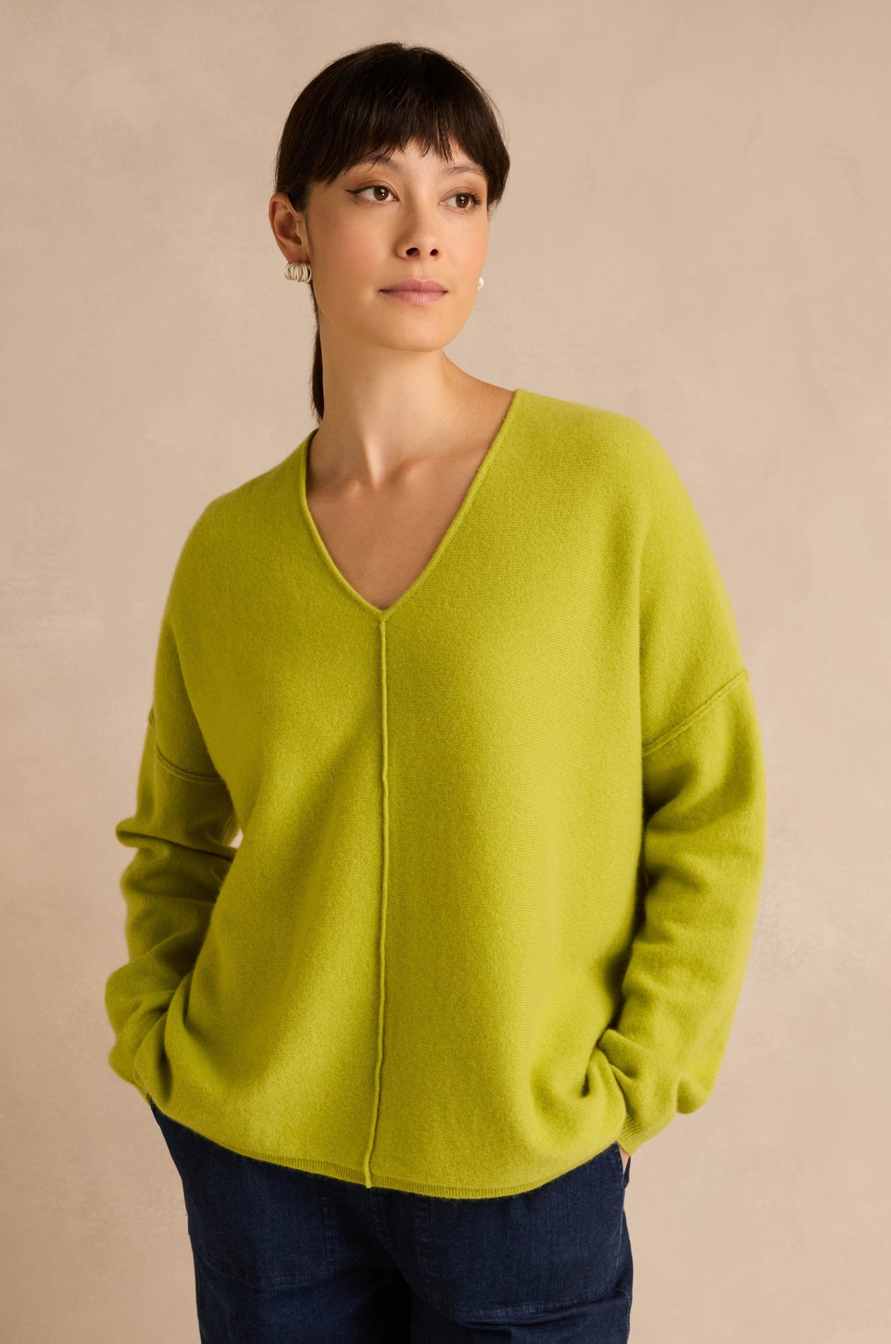 Sahara Kiwi Merino Wool V Neck Sweater