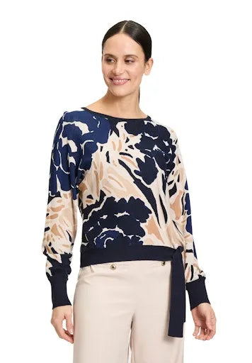 Betty Barclay print sweater with hem tie 5222 1031