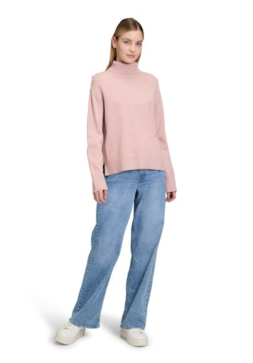 Betty Barclay Ribbed Polo Neck Sweater in Mauve Melange Texture 5211 8026