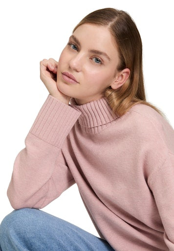 Betty Barclay Ribbed Polo Neck Sweater in Mauve Melange Texture 5211 8026