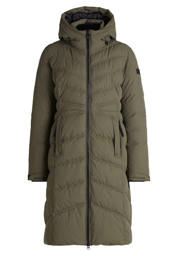 Betty Barclay Long Quilted Jacket with Detachable Hood in Dark Green 7905 1505