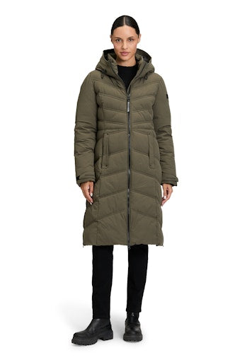 Betty Barclay Long Quilted Jacket with Detachable Hood in Dark Green 7905 1505
