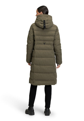 Betty Barclay Long Quilted Jacket with Detachable Hood in Dark Green 7905 1505