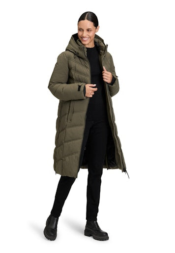 Betty Barclay Long Quilted Jacket with Detachable Hood in Dark Green 7905 1505