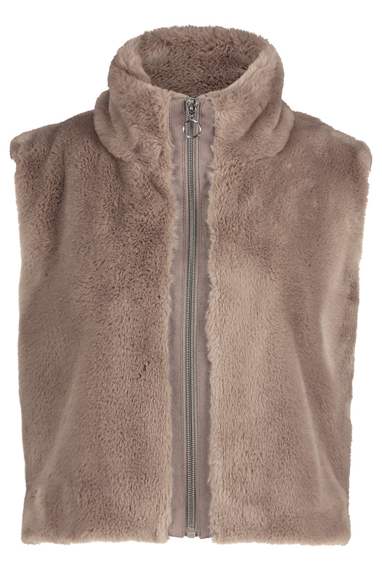 Betty Barclay Greyish Brown Faux Fur Gilet with Zip Fastening 7241 2901