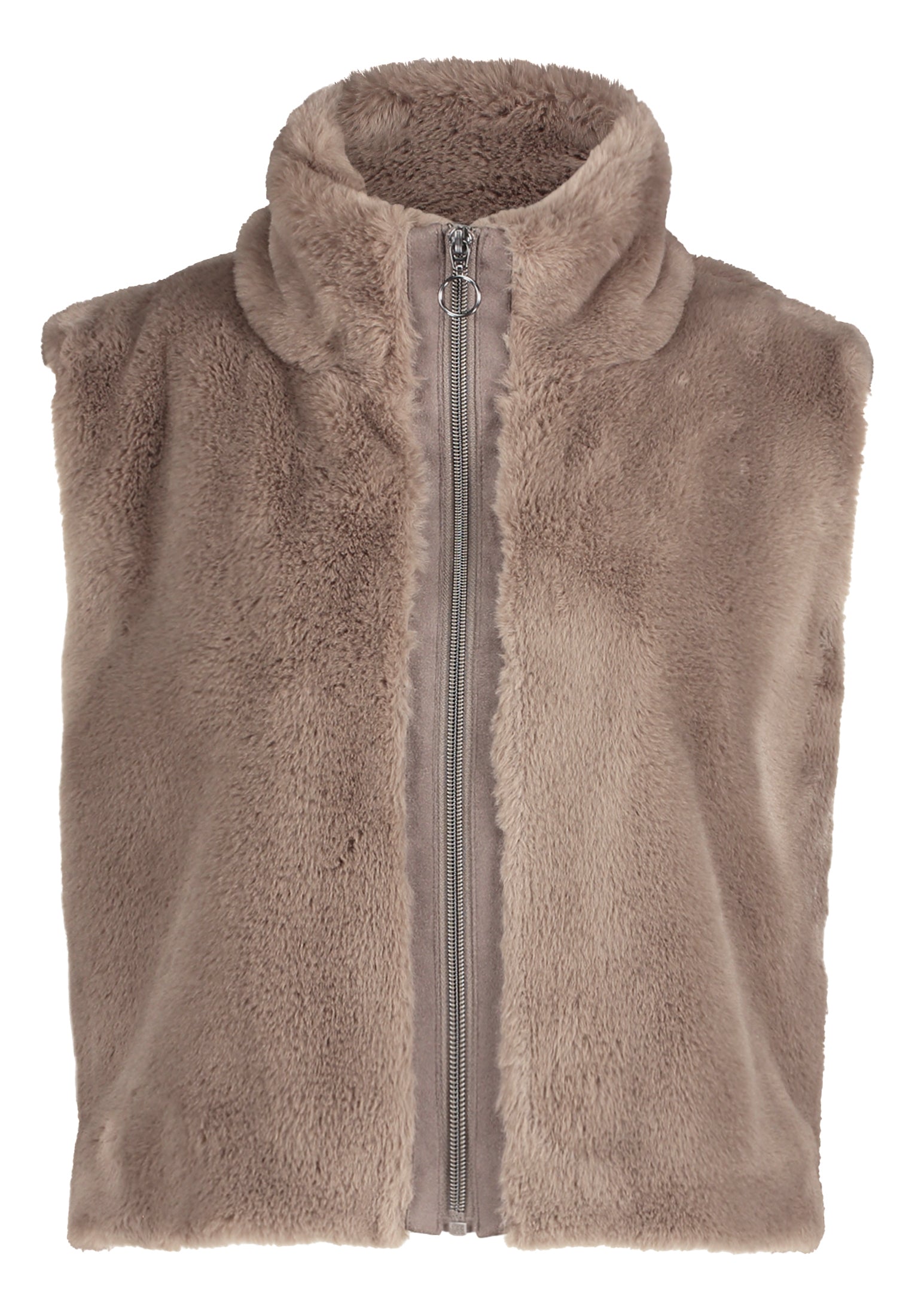 Betty Barclay Greyish Brown Faux Fur Gilet with Zip Fastening 7241 2901