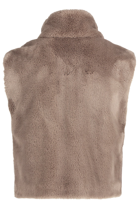 Betty Barclay Greyish Brown Faux Fur Gilet with Zip Fastening 7241 2901