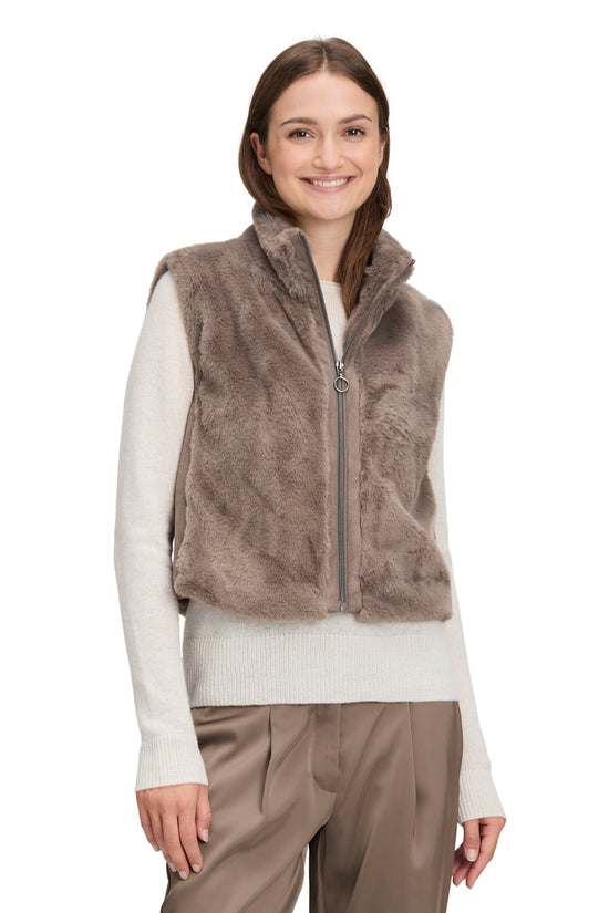 Betty Barclay Greyish Brown Faux Fur Gilet with Zip Fastening 7241 2901