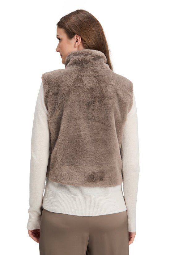 Betty Barclay Greyish Brown Faux Fur Gilet with Zip Fastening 7241 2901