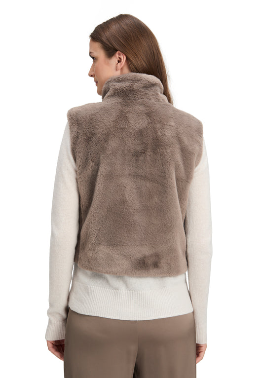 Betty Barclay Greyish Brown Faux Fur Gilet with Zip Fastening 7241 2901