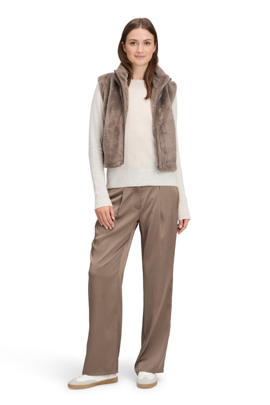 Betty Barclay Greyish Brown Faux Fur Gilet with Zip Fastening 7241 2901