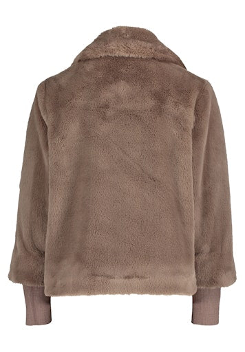 Betty Barclay brown/grey Faux Fur Jacket – Lapel Collar, Knitted Cuffs, Long Sleeve 7242 29011