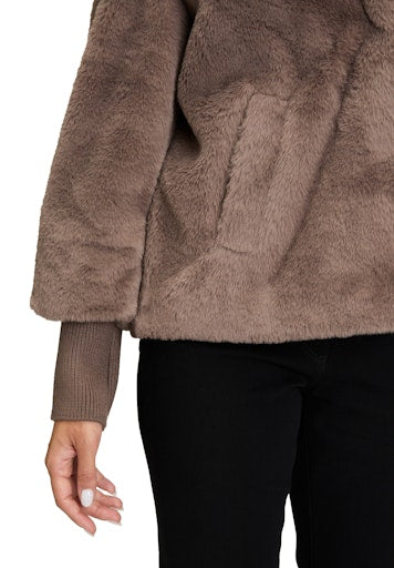 Betty Barclay brown/grey Faux Fur Jacket – Lapel Collar, Knitted Cuffs, Long Sleeve 7242 29011