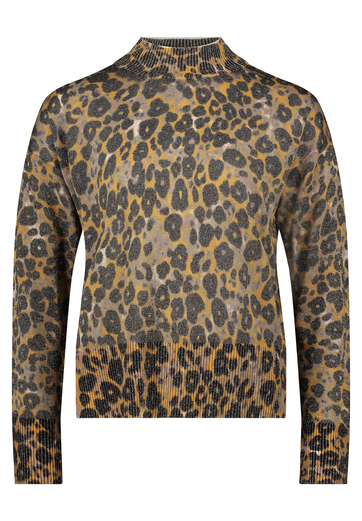 Betty Barclay Taupe & Yellow Animal Knit Sweater – Polo Neck, Long Sleeve 5338 1639